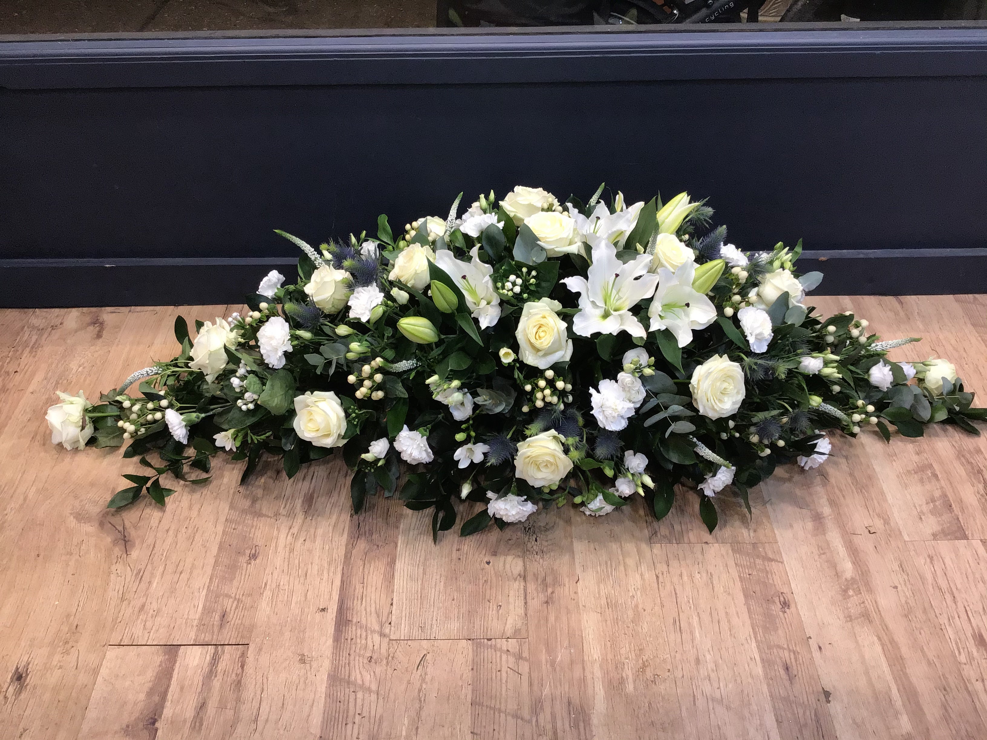 Rose and Lily coffin spray ( casket )white