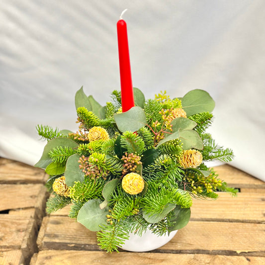 Red Candle Christmas Arrangement
